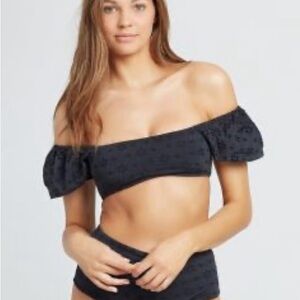 L Space Black Eyelet Lace Janie Bikini Top Size M